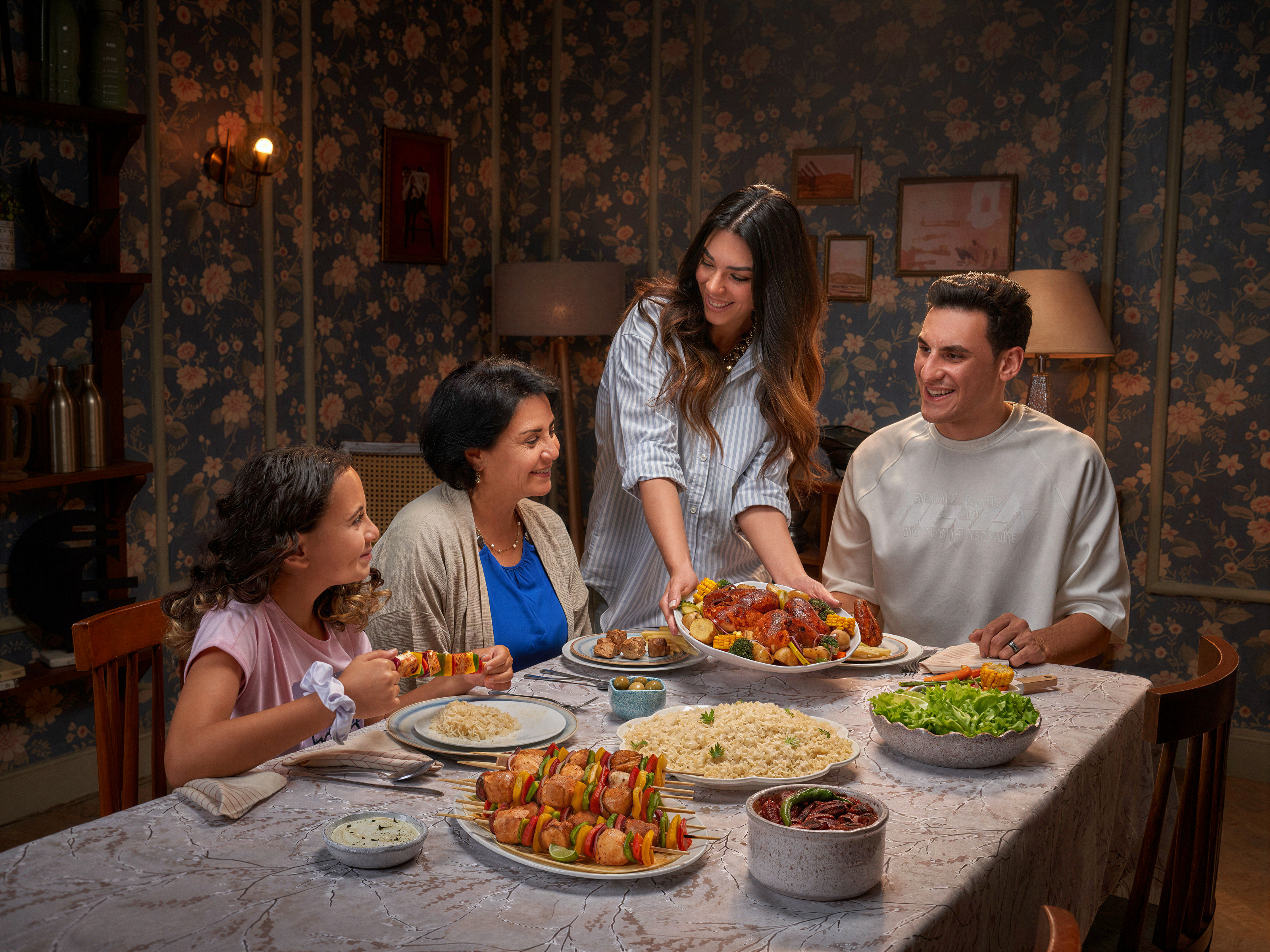 A family sharing a festive meal at home